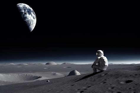 Premium Photo | Astronaut Sitting In Contemplation on Moon Looking At ...