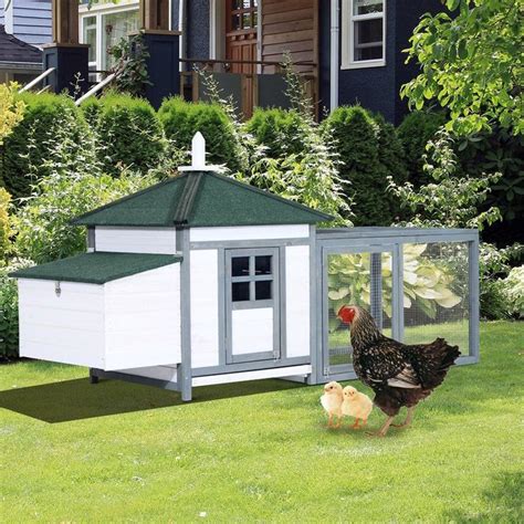 Pawhut Wooden 77 In Backyard Chicken Coop Kit With Nesting Box And Run