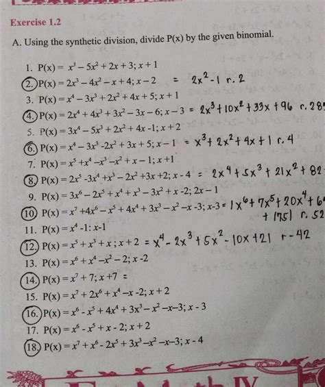 Exercise 12 A Using The Synthetic Division StudyX