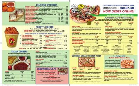 Porkys Pizza Palace Pleasanton Menu In Pleasanton California Usa