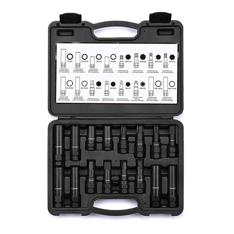 Casoman 16 Pieces Wheel Lock Removal Tool Kit Sae Metric Locking Lug Nut Master Key Set For