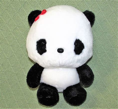 Japanese ANIME PANDA Plush Stuffed Animal DOll Toy Black White RED BOW ...