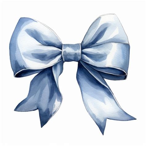 Blue Bow Isolated On White Background Watercolor Hand Drawn