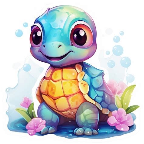 Premium Photo Cartoon Turtle With A Flower In Its Shell Generative Ai