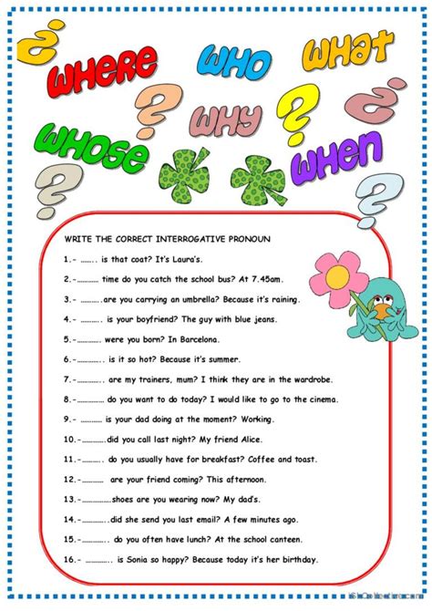 Interrogative Pronouns English Esl Worksheets Pdf And Doc