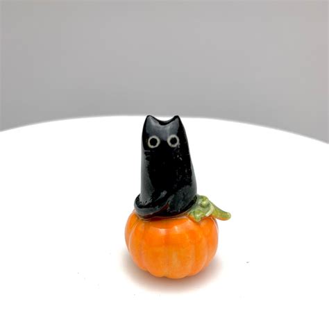 Black Cat on Pumpkin, Halloween Decoration, Cat Lover Gift, Ceramic ...