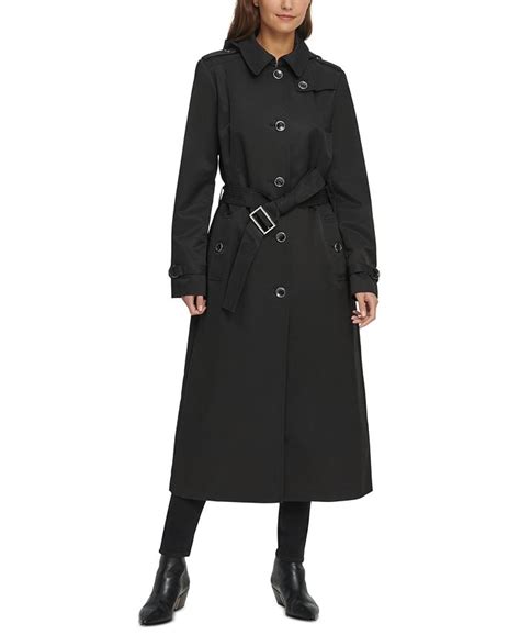 Dkny Belted Water Resistant Maxi Hooded Trench Coat Macy S