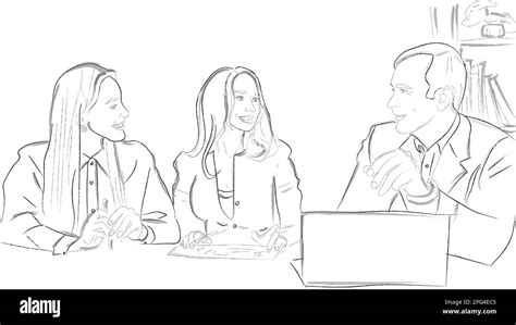 Team Working On A Project In The Office Vector Illustration Stock