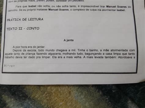 O Conto A Janta 01 Identifique O Foco Narrativo Do Conto Acima