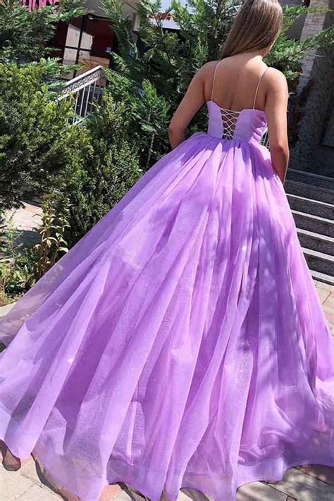 Light Purple Ball Gown Prom Dresses Spaghetti Straps Long Formal Eveni ...