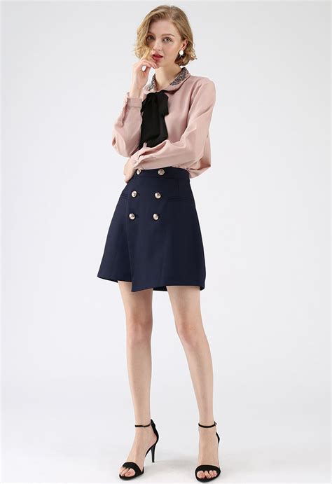 Medal Of Vogue Flap Bud Skirt In Navy Retro Indie And Unique Fashion