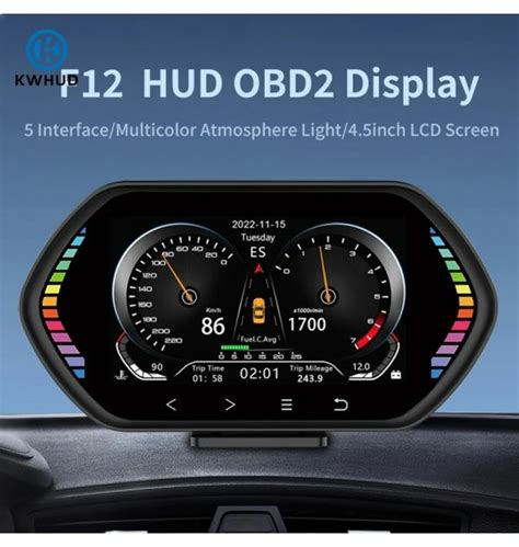 Hud 헤드업 디스플레이 게이지 F12 자동차 헤드 업 Obd2 Gps Lcd 터치 스크린 전압 속도 경사 티몬