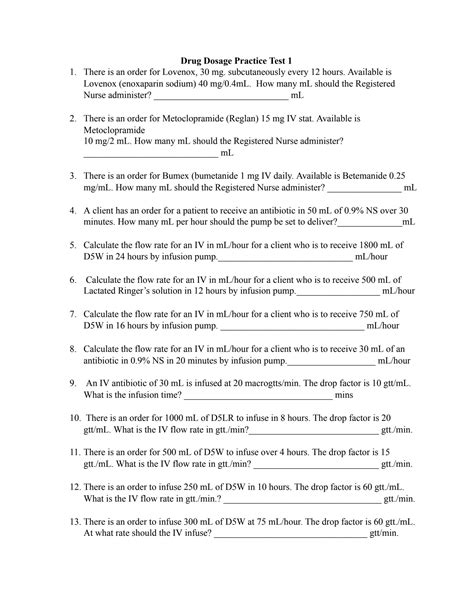 Solution Nursing Ddc Drug Dosage Calculation Practice Questions