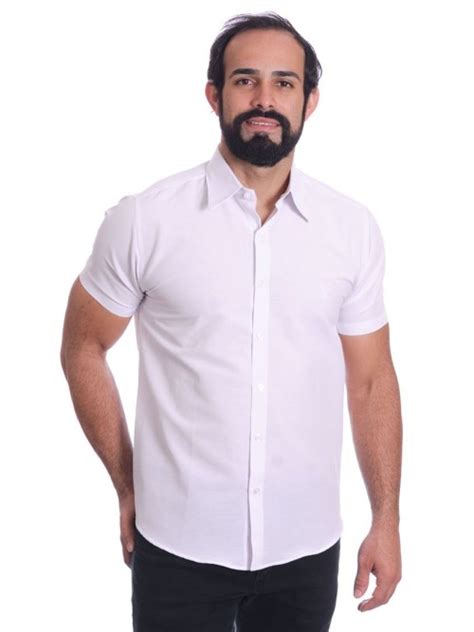 Camisa Social Branca Masculina De Manga Curta Em Algod O