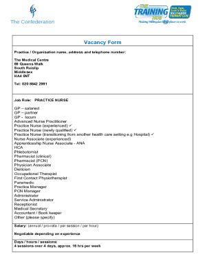 Fillable Online Vacancy Form Fax Email Print Pdffiller