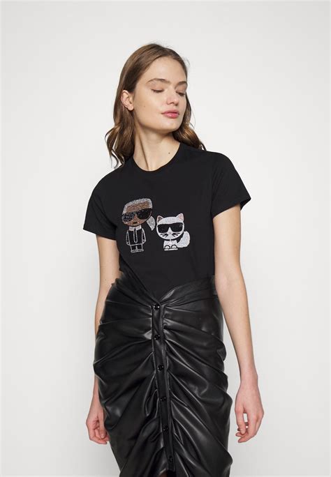 Karl Lagerfeld Ikonik Rhinestone T Shirt Print Blackschwarz