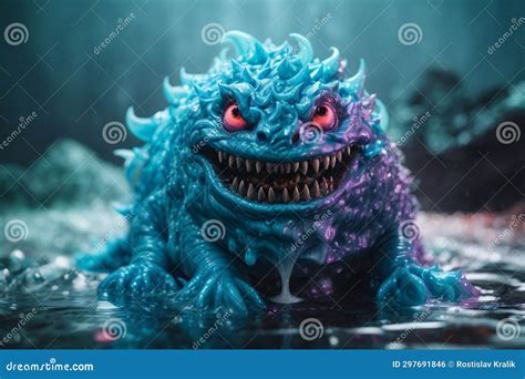 Blue Slime Monster with a Scary Smile Stock Illustration - Illustration ...