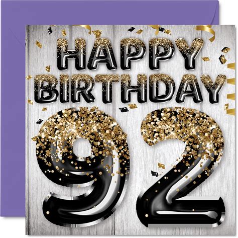 92nd Birthday Card For Men Black And Gold Glitter Balloons Happy