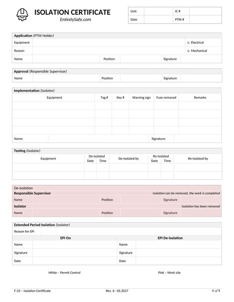 Isolation Certificate Template