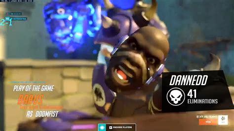 Dannedd Insane Doomfist 41 Elims Potg [ Overwatch Season 2 Top 500