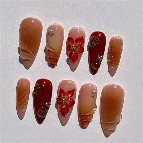 Ombre 3d Flower Nails Custom Press On Nails Hand Made Press On Nails