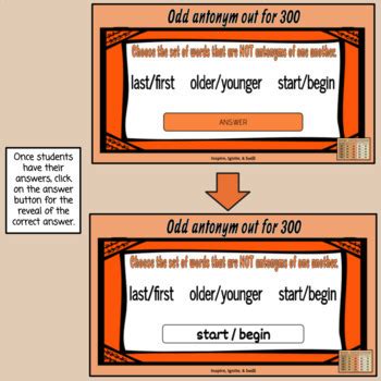 Jeopardy Antonyms And Synonyms By Inspire Ignite And Instill Tpt