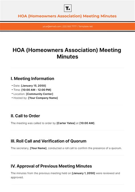 Free Hoa Homeowners Association Meeting Minutes Template Edit Online And Download