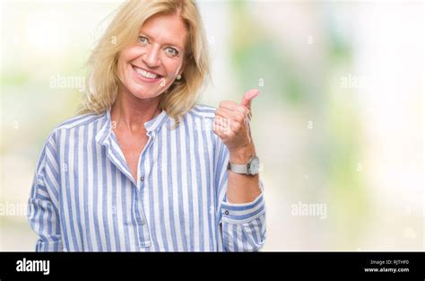 Middle Age Blonde Business Woman Over Isolated Background Doing Happy
