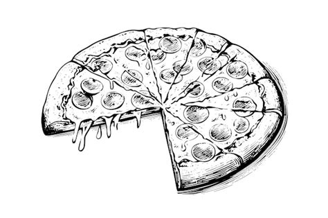 Premium Vector Sliced Pizza Sketch Hand Drawn Engraving Style Vector