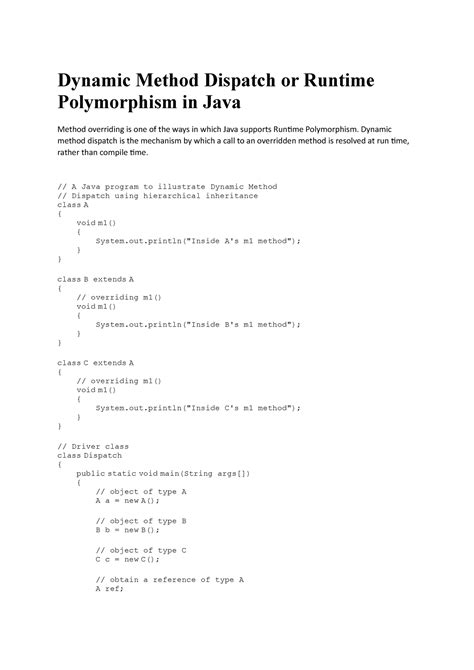 Dynamic Method Dispatch Or Runtime Polymorphism In Java Dynamic Method Dispatch Or Runtime