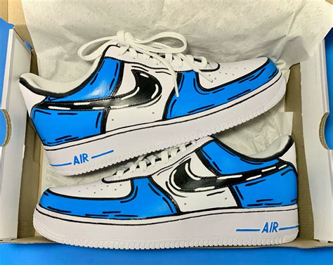 Hand Painted Blue Cartoon Nike Air Force 1 07 Etsy