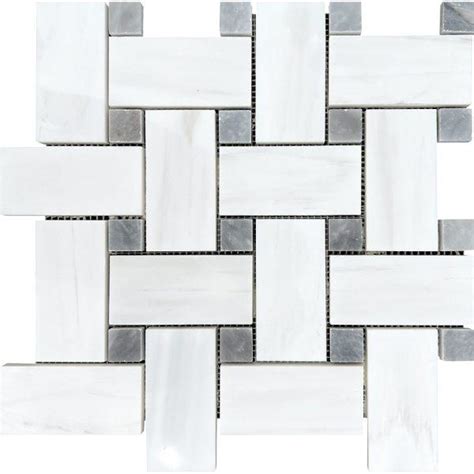 Dolomite Marble Basketweave Grey Dot Mosaic Akhal Tile