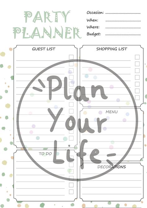 Printable Party Planner Party Planner Event Organizer Event Planning