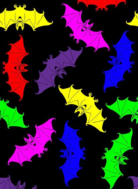 Multi Rainbow Colorful Bats On Black Pattern Stretch Spandex Etsy