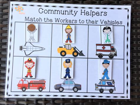 Free Printable Community Helpers Matching Worksheet Learn About