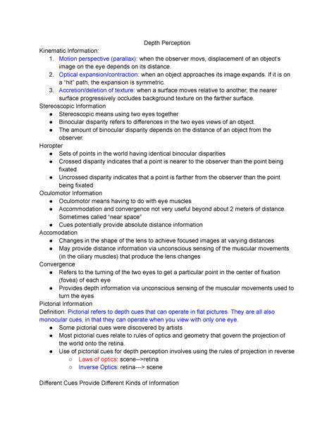 Psych B Lecture Depth Perception Kinematic Information