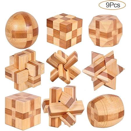 YGZN 9 Piezas Cubo Rompecabezas 3D De Madera Del Enigma Juego Puzle