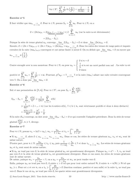 Corrigés Exercices Compléments sur les séries numériques AlloSchool