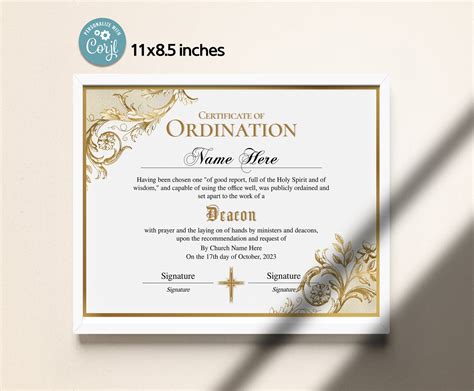 Deacon Ordination Certificate Elegant Ordination Certificate Printable Editable Certificate Of