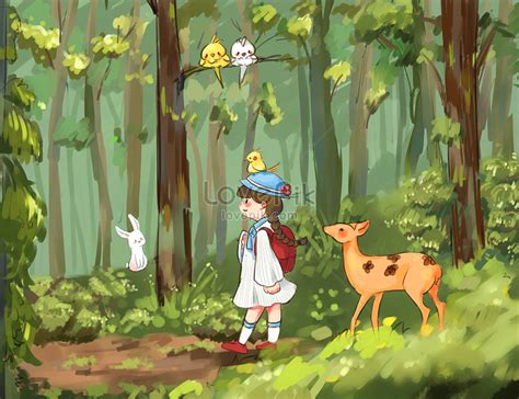 Chica Caminando En El Bosque Psd Ilustraciones Imagenes Descarga