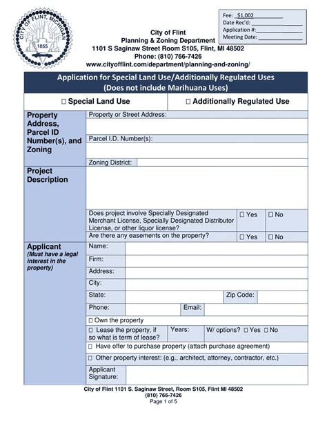 City Of Flint Michigan Application For Special Land Use Additionally