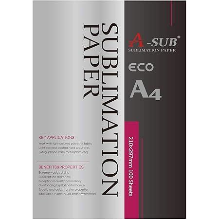 A SUB Papier de sublimation A4 210x297 mm 100 feuilles 120 g m²