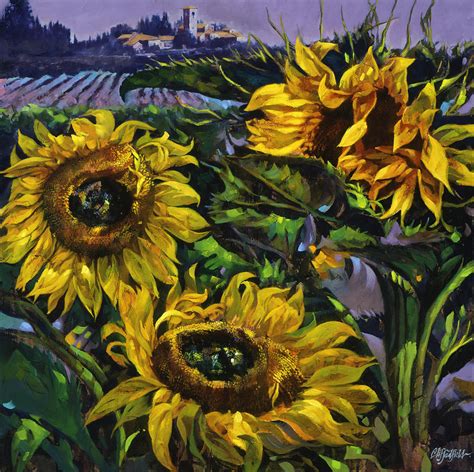 Sunflower Garden Painting by Clifton E Hadfield - Fine Art America