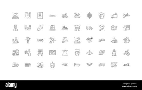 Import And Exports Concept Illustration Linear Icons Line Signs Set