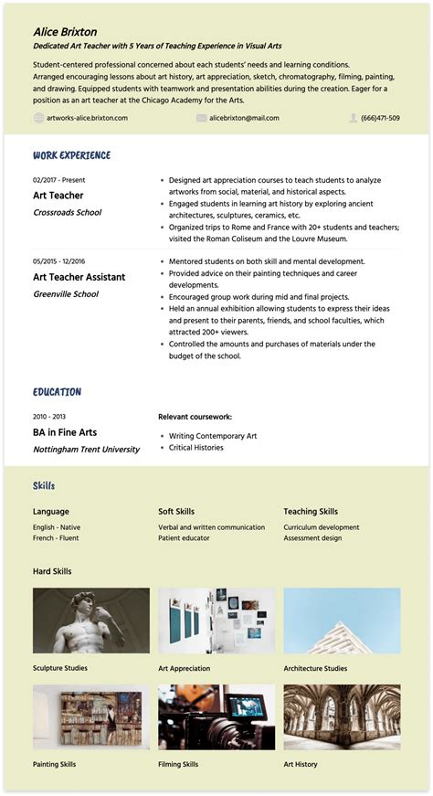 Art Teacher Resume Examples & Formats | CakeResume