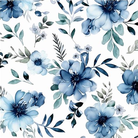 Premium Photo A Seamless Pattern With Blue Flowers On A White Background