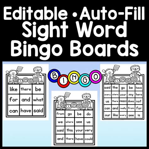 Editable Sight Word Bingo Game Board Sizes Made By Teachers