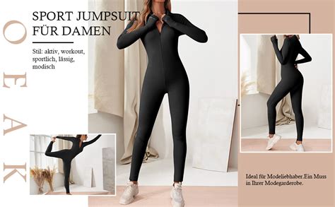 Oeak Damen Sport Jumpsuit Lang Eng Yoga Overall Langarm V Ausschnitt