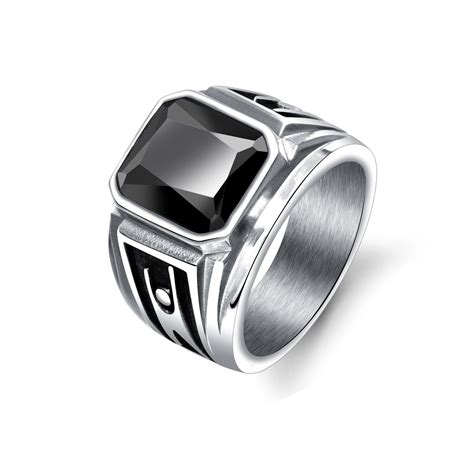 2020 Classic Men Ring Stainless Steel Figure Style Black Red Cubic