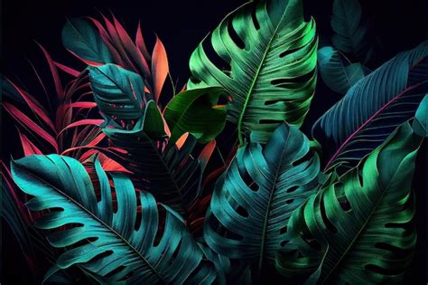 Premium Photo Generative Ai Illustration Of Dark Green Tropical